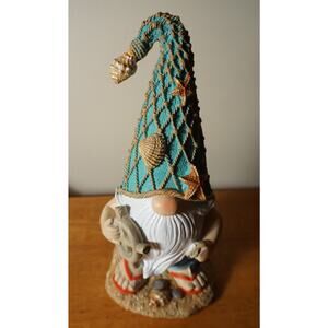 Beach Gnome Figurine Nautical Coastal Decor with Ship Wheel & Anchor Ocean Theme